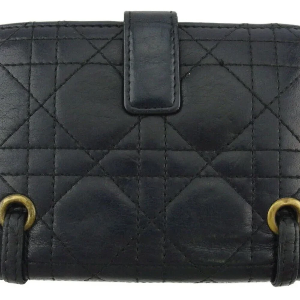 Dior w hook wallet Lady dealer leather Auth used T18766